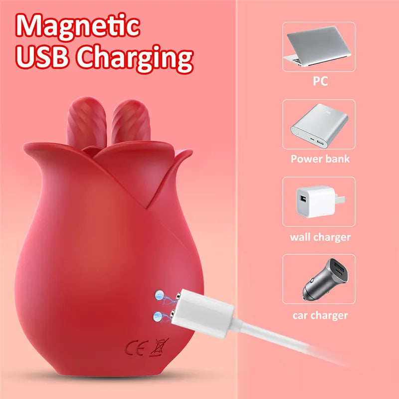 10 Modes Licking Vibrating Rose Nipple Vibrators For Women