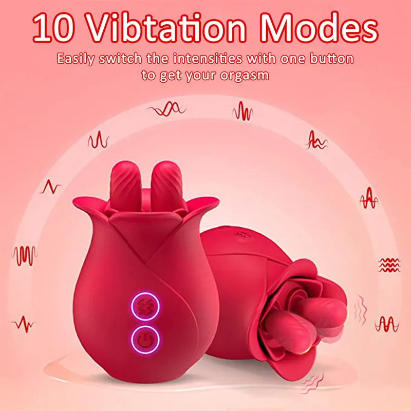 10 Modes Licking Vibrating Rose Nipple Vibrators For Women