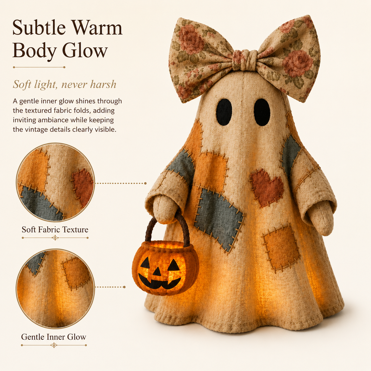 🔥 50% OFF TODAY - 👻🎃 Vintage Patchwork Ghost Decor(✨ LED Pumpkin Lantern}