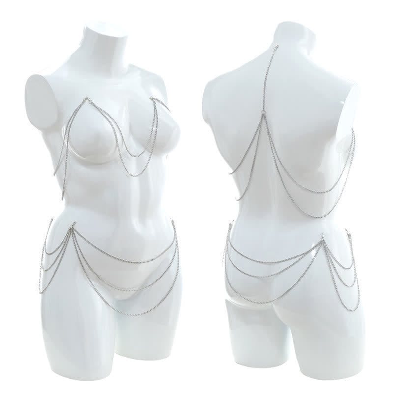 Sexy Halter Hollow Out Backless Chain Fishtail Lingerie Dress