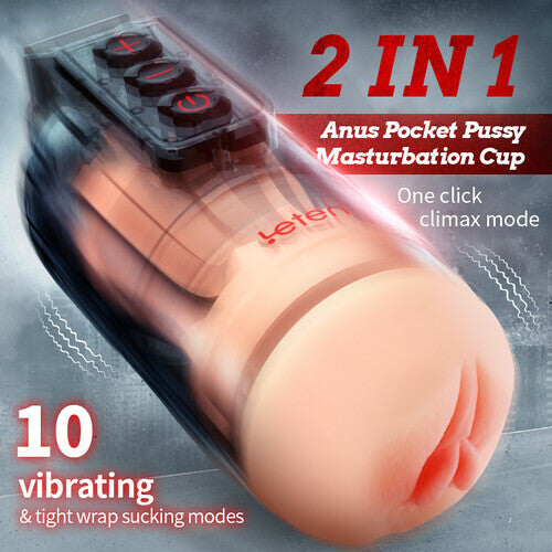 Leten 10 Vibrating male masturbator 2 in 1 APP Control Strong Shock Clip Suction Pussy Pockets
