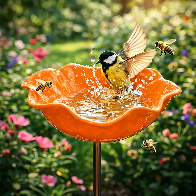💖Garden Flower Bird Waterer🎁Handmade Metal Flower Garden Stake🐦