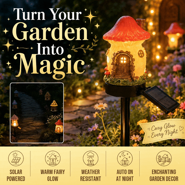 Solar Fairy-Tale Mushroom Cottage Garden Light
