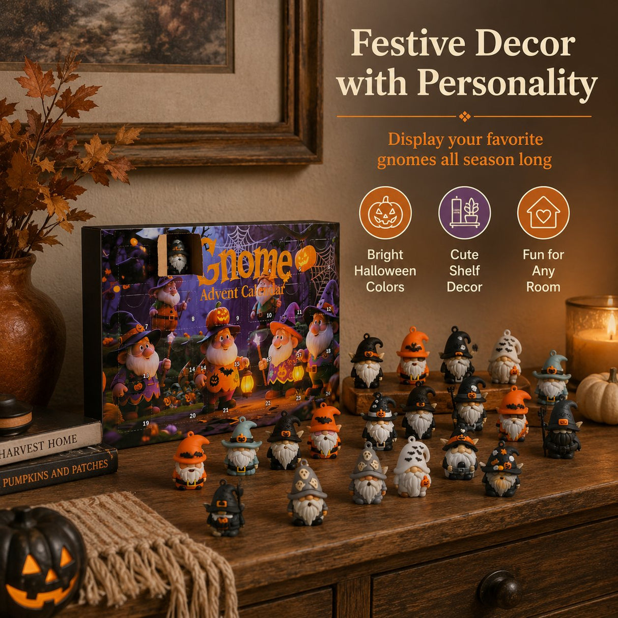 🎃 Last Day 50% OFF - 24 Days of Halloween Gnome Surprise Figures Advent Calendar Box