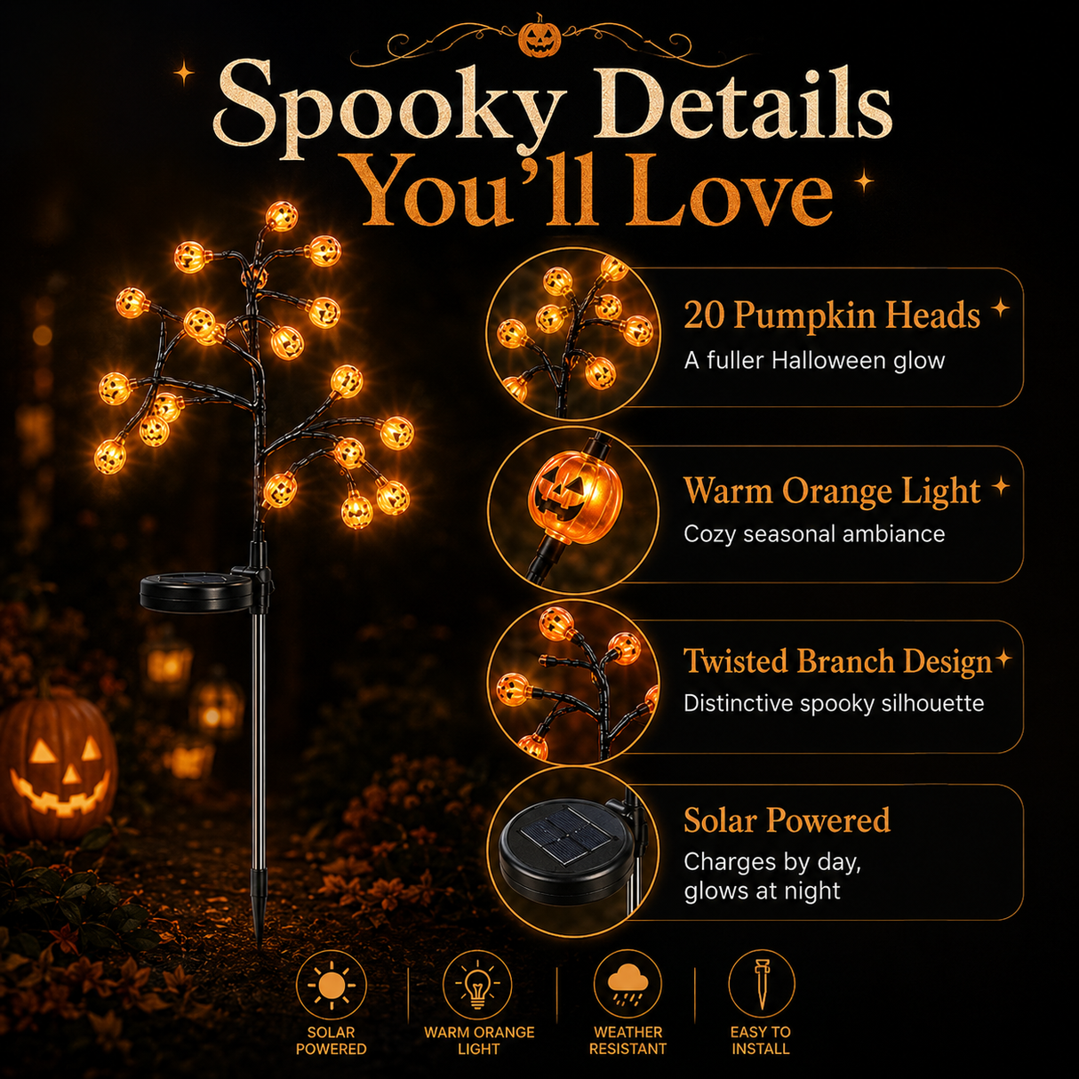 Solar Pumpkin Stake Light – 20 LED
