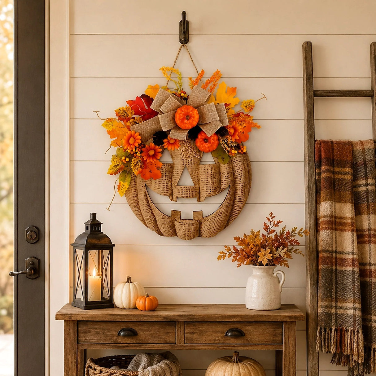 πβ¨ Lighted Burlap Pumpkin Wreath
