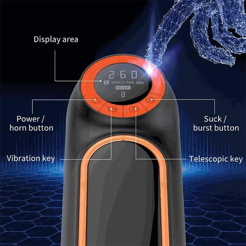 3-In-1 Fully Automatic Telescopic Sucking LCD Display Men's Stroking Masturbation Cup
