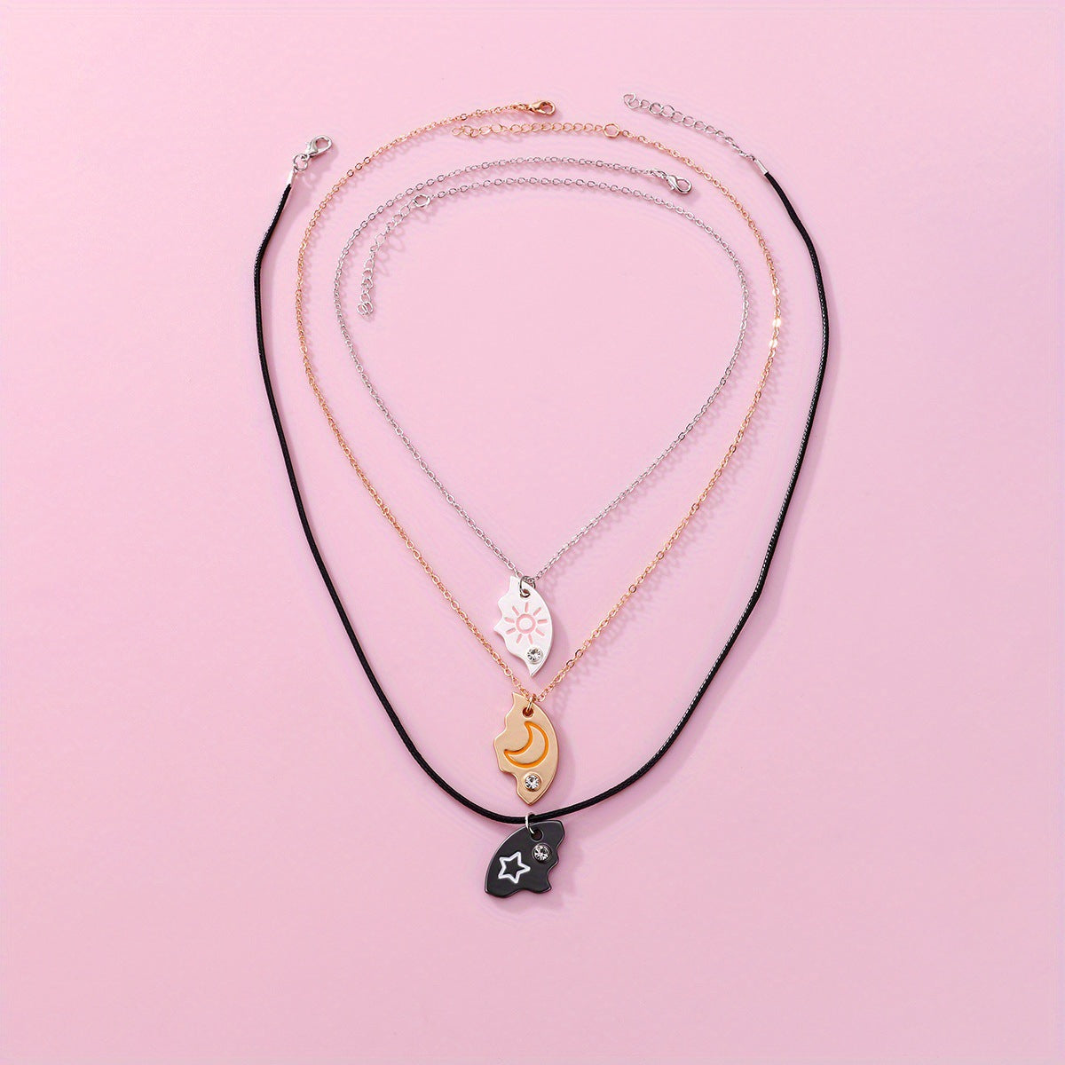 Best Friend Sun Moon Star Puzzle Pendant Necklaces