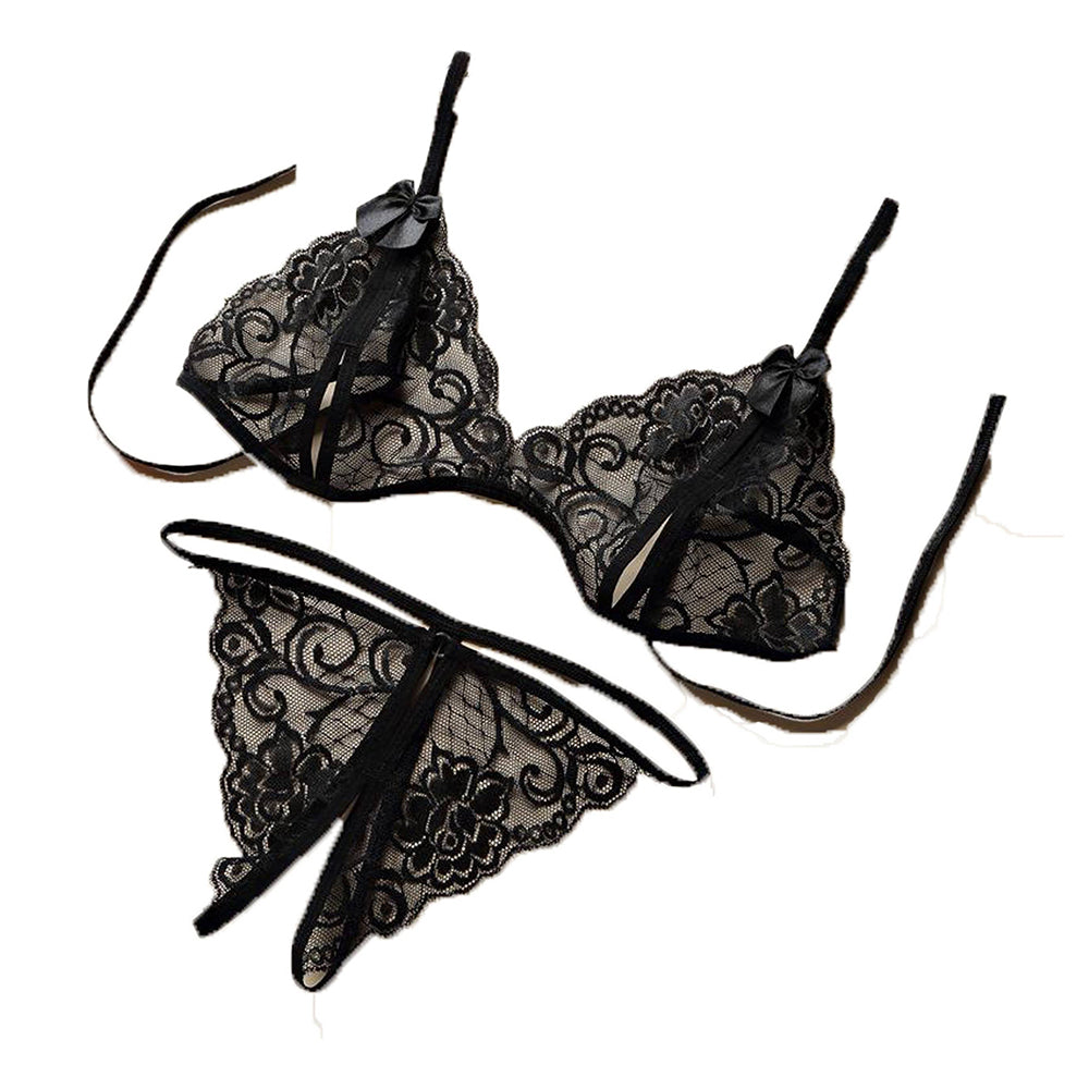Uxol Women's Sexy Lace Sheer Panties Bra Panty Set - Combo of 2