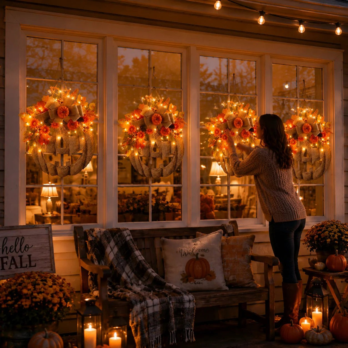 πβ¨ Lighted Burlap Pumpkin Wreath