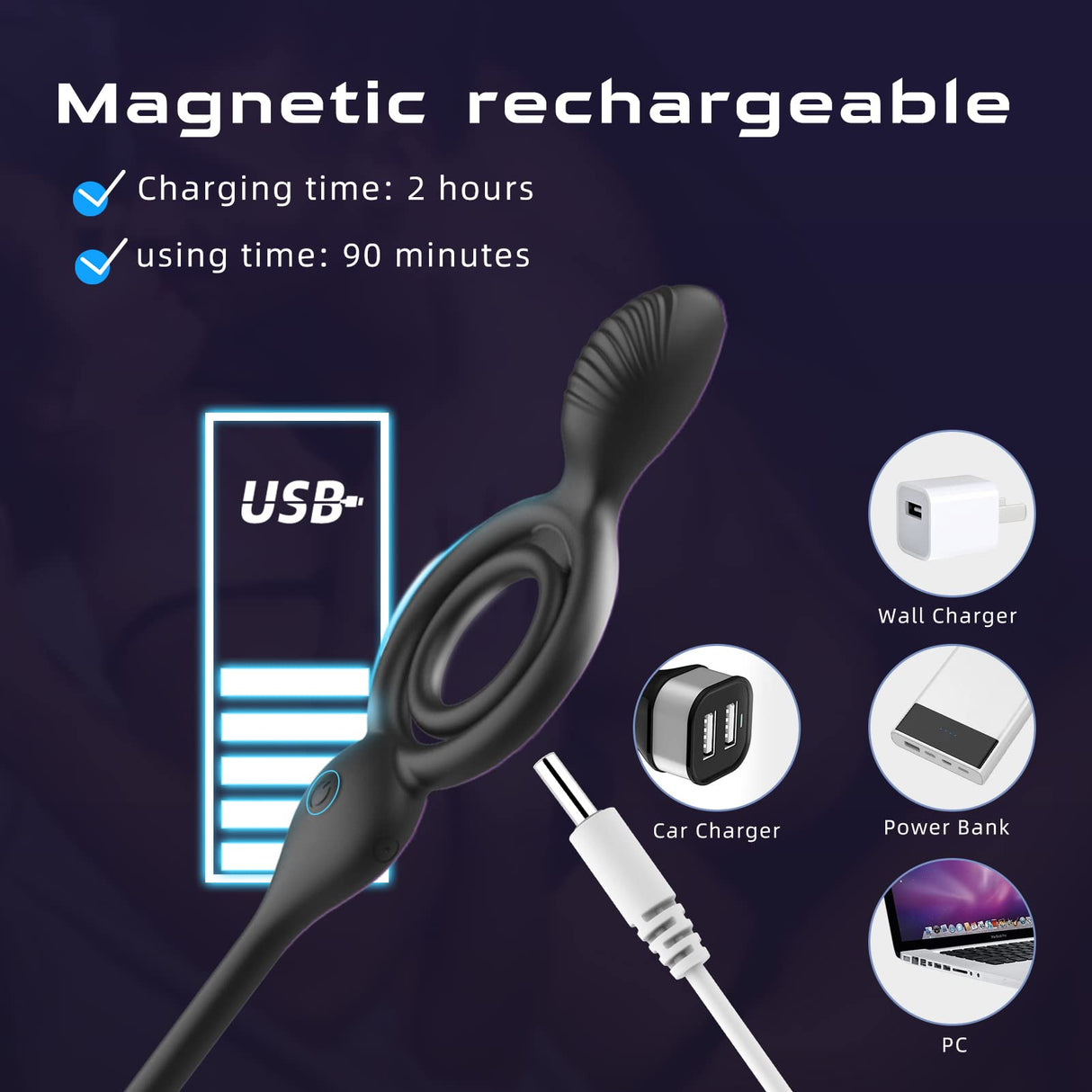 3 in 1 Couple Vibrator 10 Vibration Modes Penis Ring