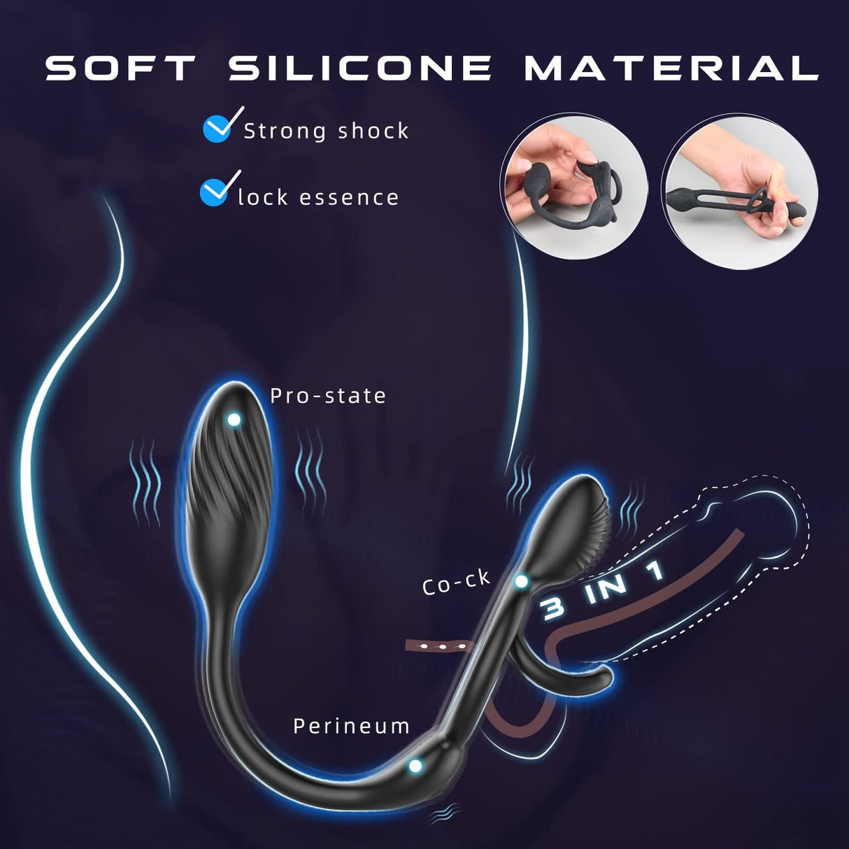 3 in 1 Couple Vibrator 10 Vibration Modes Penis Ring