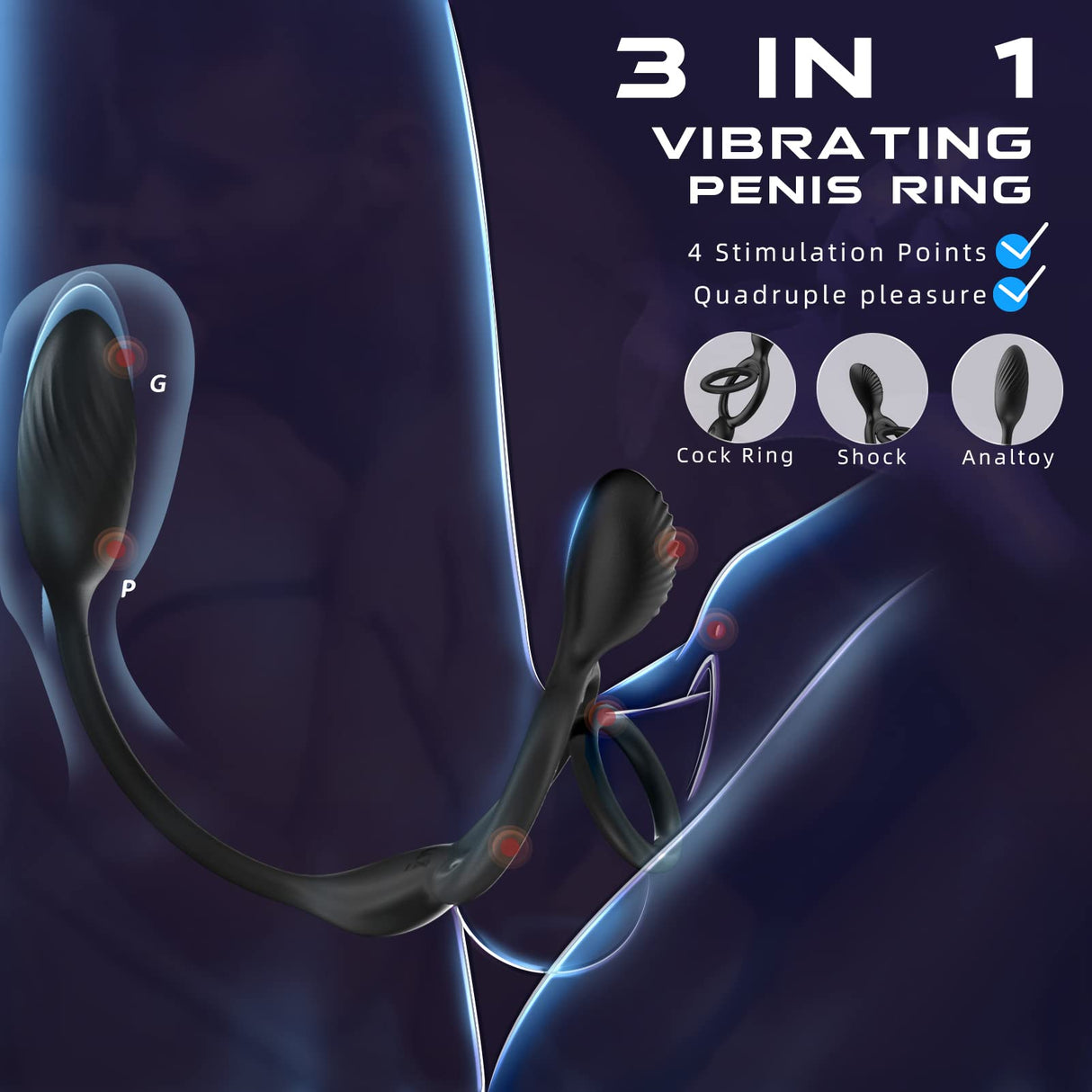 3 in 1 Couple Vibrator 10 Vibration Modes Penis Ring