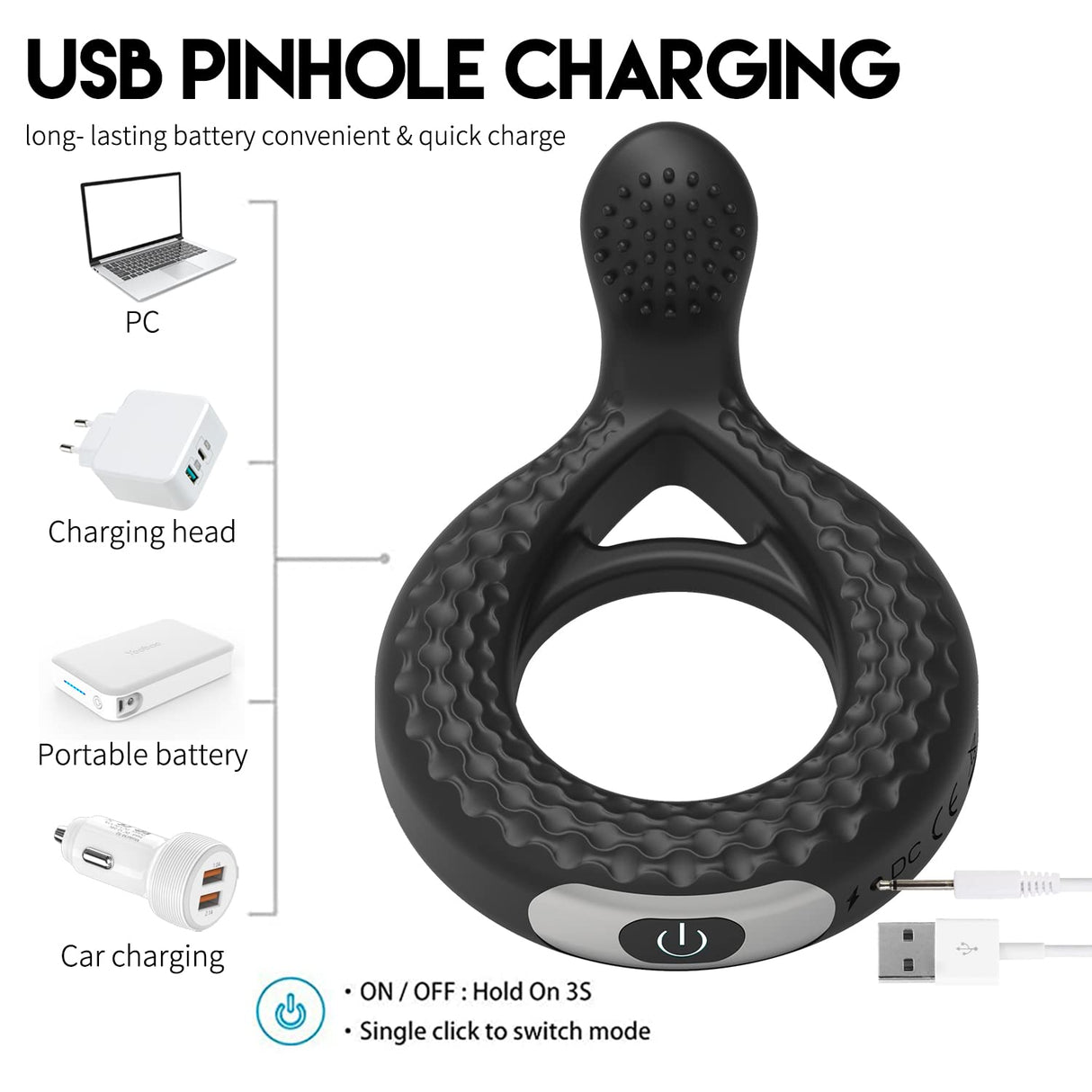 Thumb Design Remote Vibrating Cock Ring