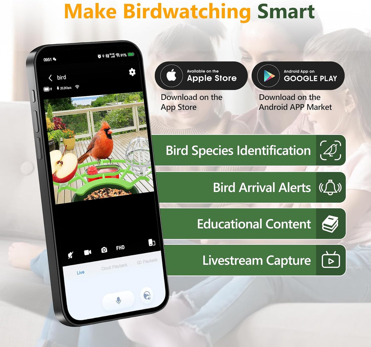 Centvicam Smart Bird Feeder with Camera – 2K HD Live View