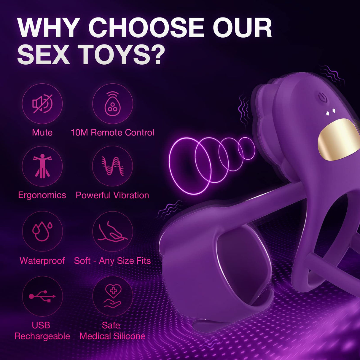 3 IN 1 Penis Ring 10 Vibration Rose Clitoral Vibrator