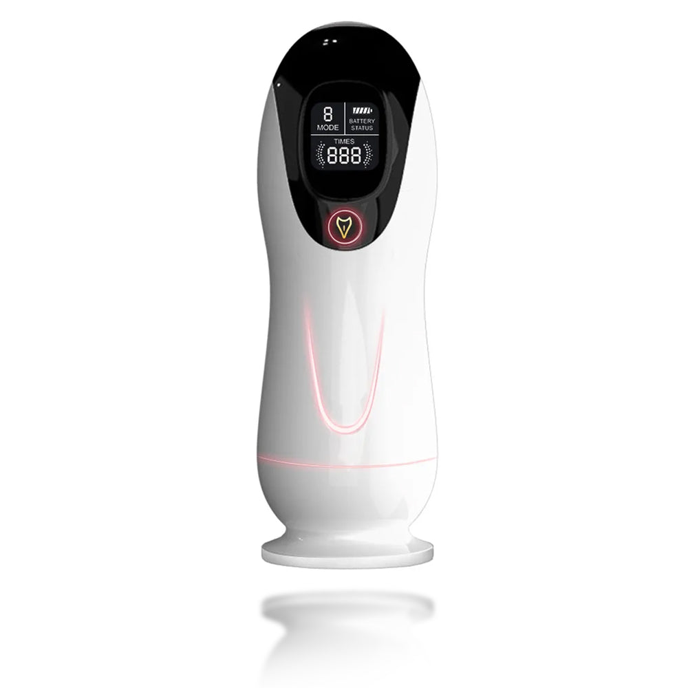 White Angel 8-Frequency Vibration Sucking Male Masturbator with Voice & Screen Display