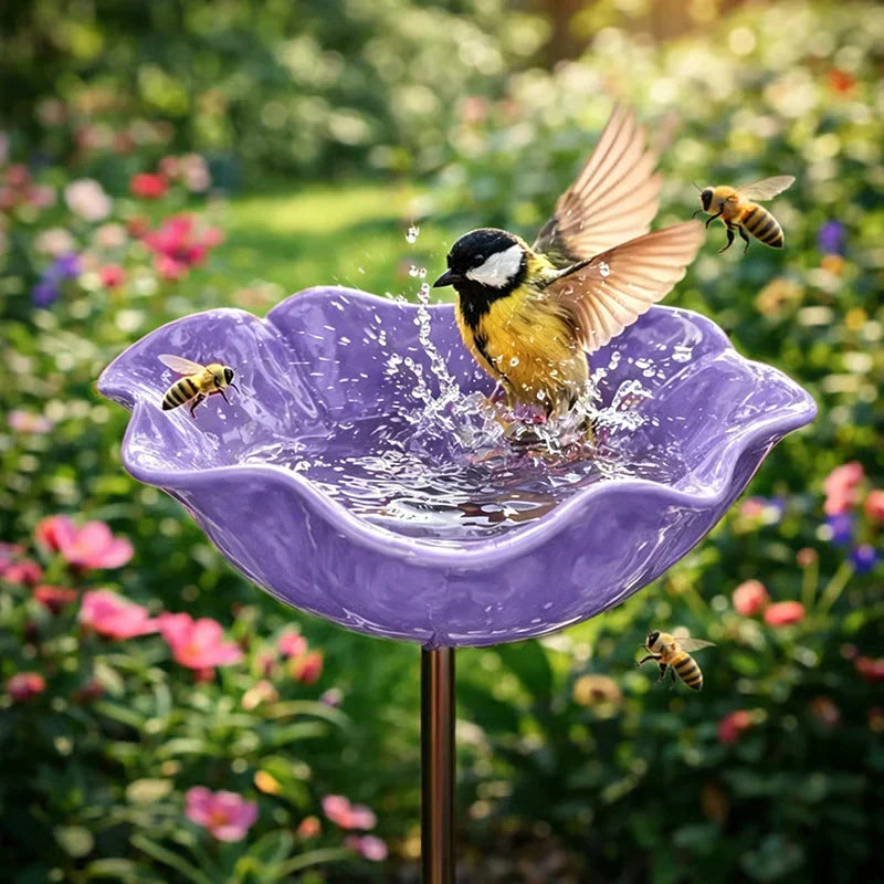 💖Garden Flower Bird Waterer🎁Handmade Metal Flower Garden Stake🐦