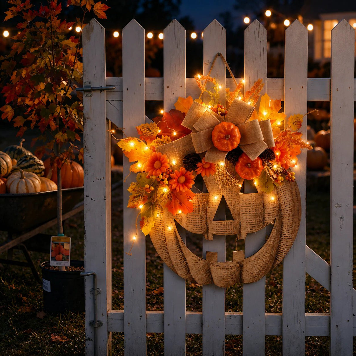 πβ¨ Lighted Burlap Pumpkin Wreath