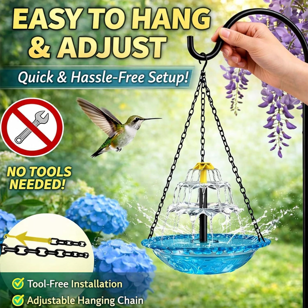 Solar Cascade Hanging Bird Bath Fountain