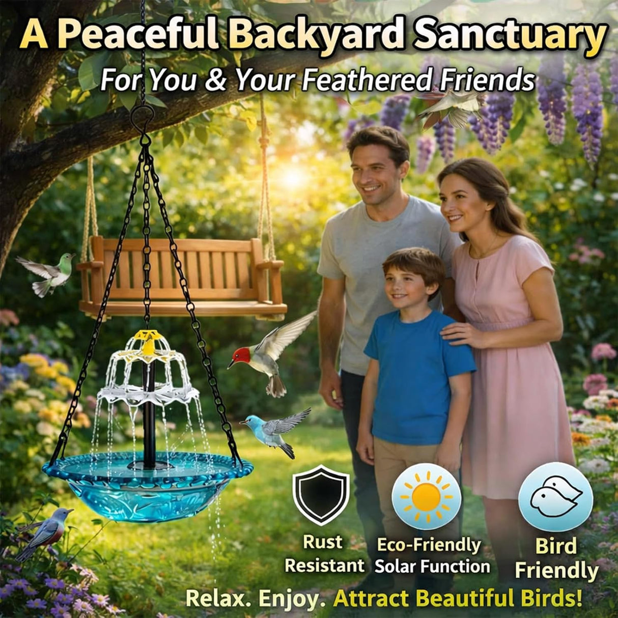 š¦Solar Cascade Hanging Bird Bath Fountain