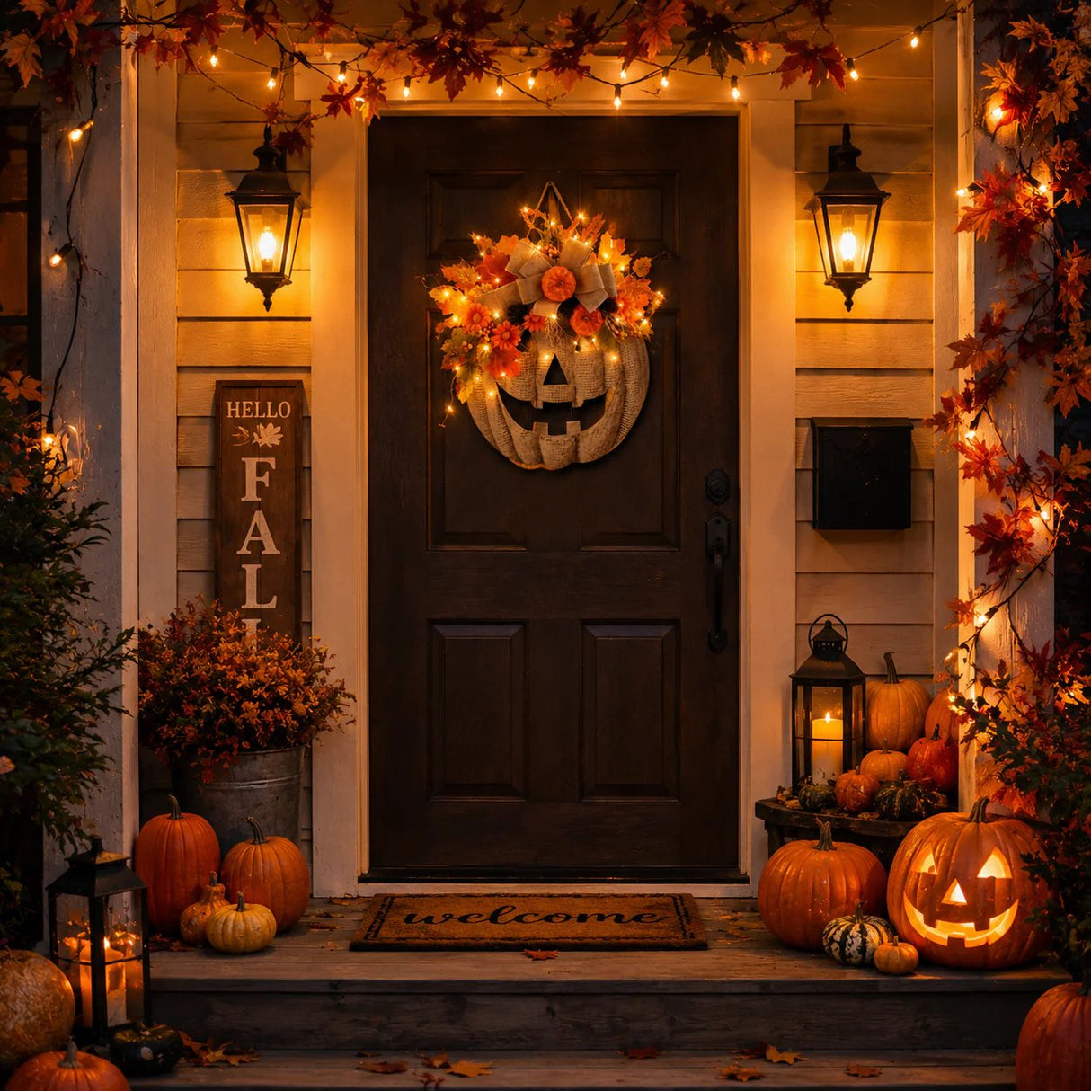 πβ¨ Lighted Burlap Pumpkin Wreath