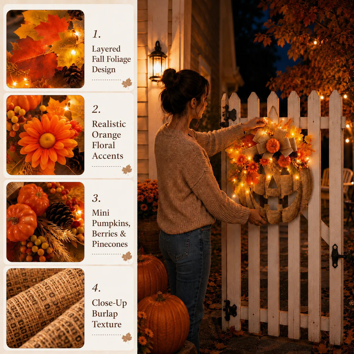 πβ¨ Lighted Burlap Pumpkin Wreath