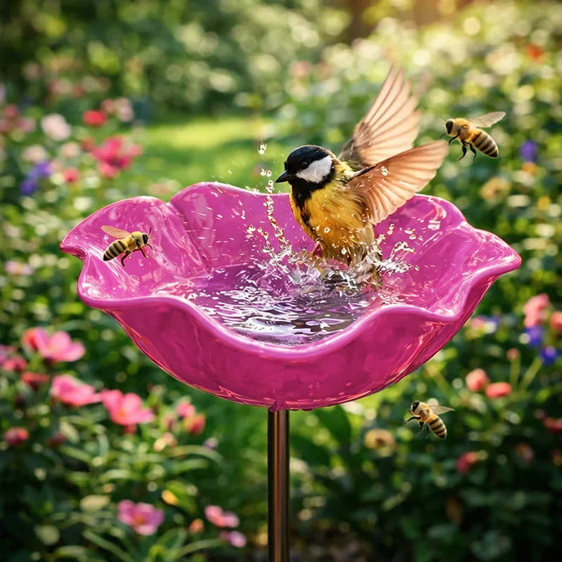 💖Garden Flower Bird Waterer🎁Handmade Metal Flower Garden Stake🐦