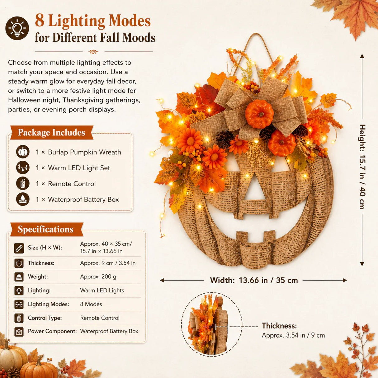 πβ¨ Lighted Burlap Pumpkin Wreath