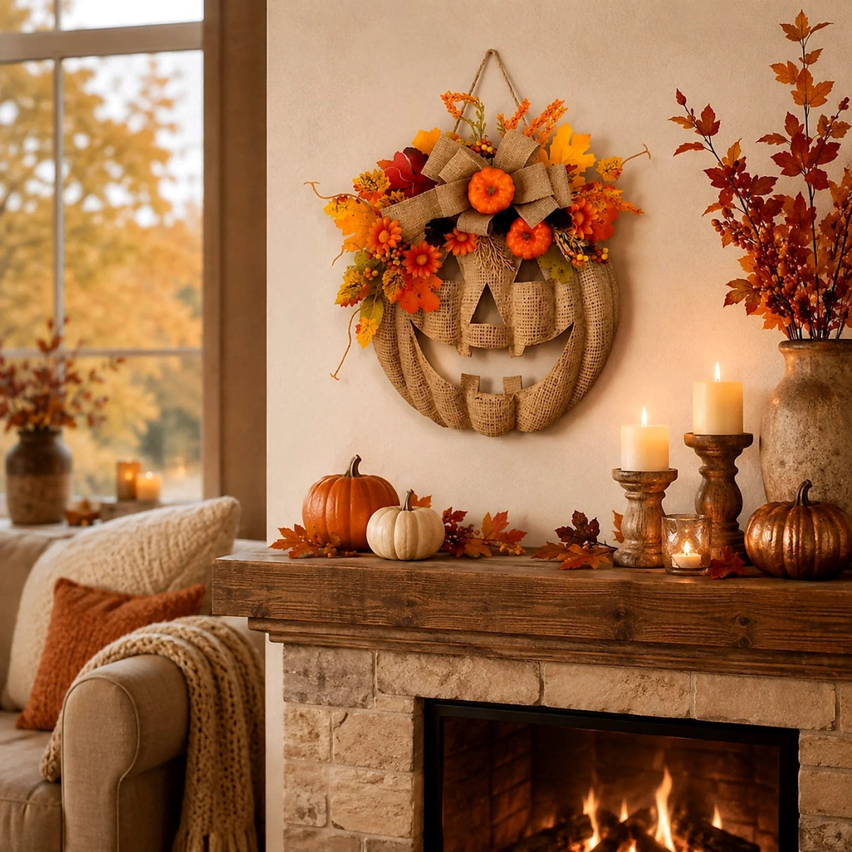 πβ¨ Lighted Burlap Pumpkin Wreath