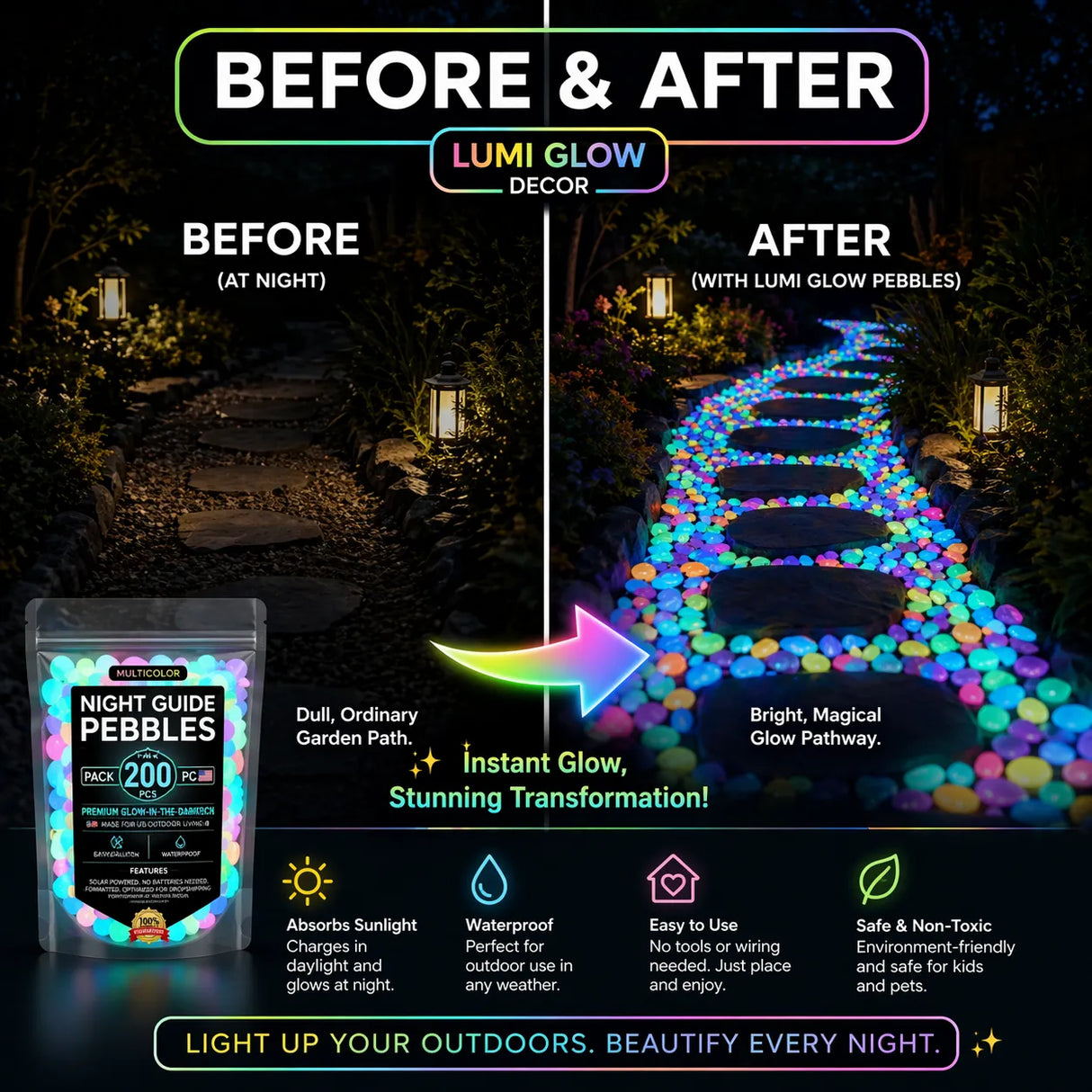 🌈 Colorful Glow in the Dark Garden Stones