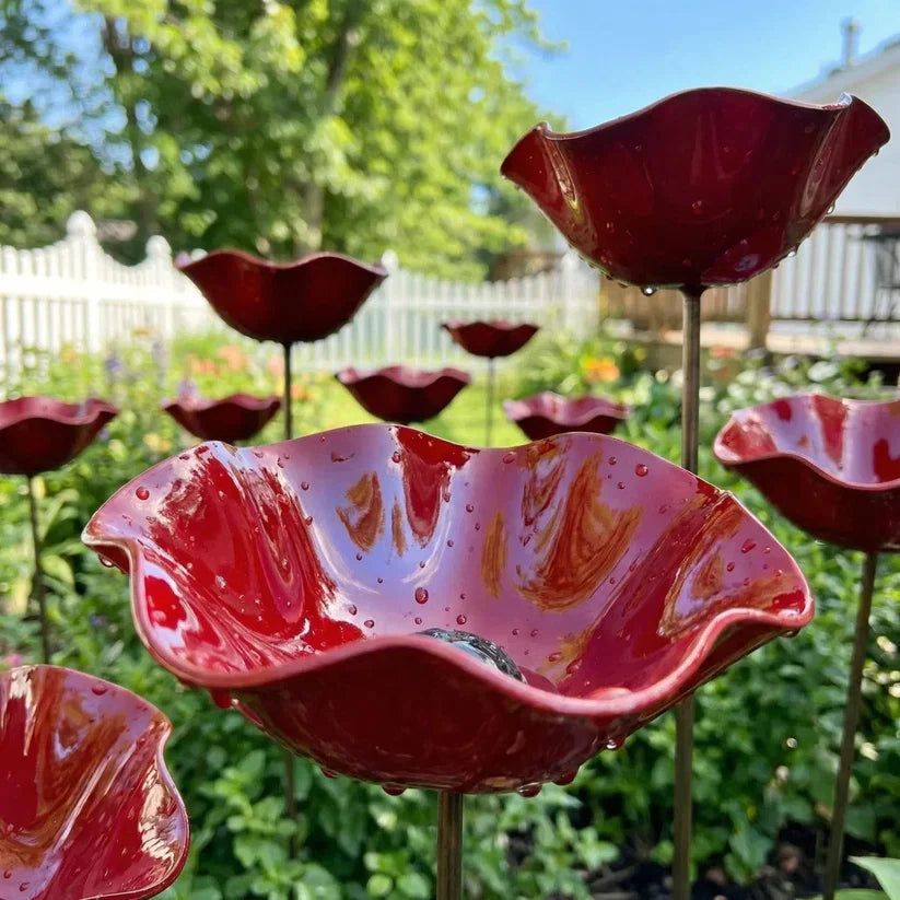 💖Garden Flower Bird Waterer🎁Handmade Metal Flower Garden Stake🐦