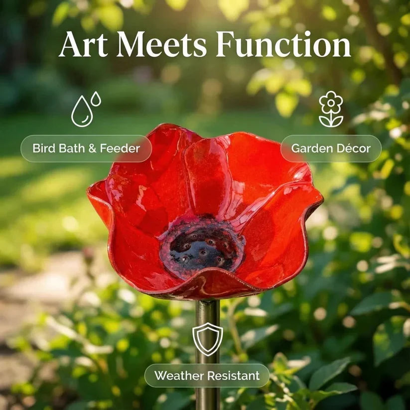 💖Garden Flower Bird Waterer🎁Handmade Metal Flower Garden Stake🐦