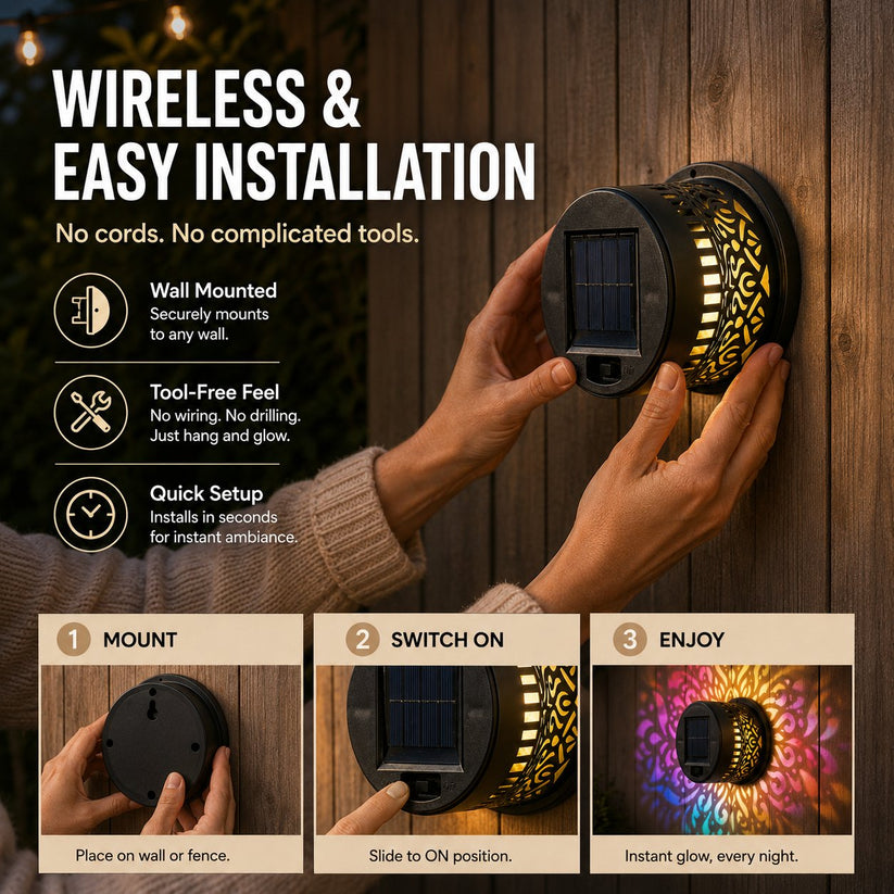 2 PCS✨ Solar Mandala Wall Light 🥇 – Waterproof Outdoor Garden Fence Projector Lamp with Magical Ambient Glow🪐🌌-8CR5