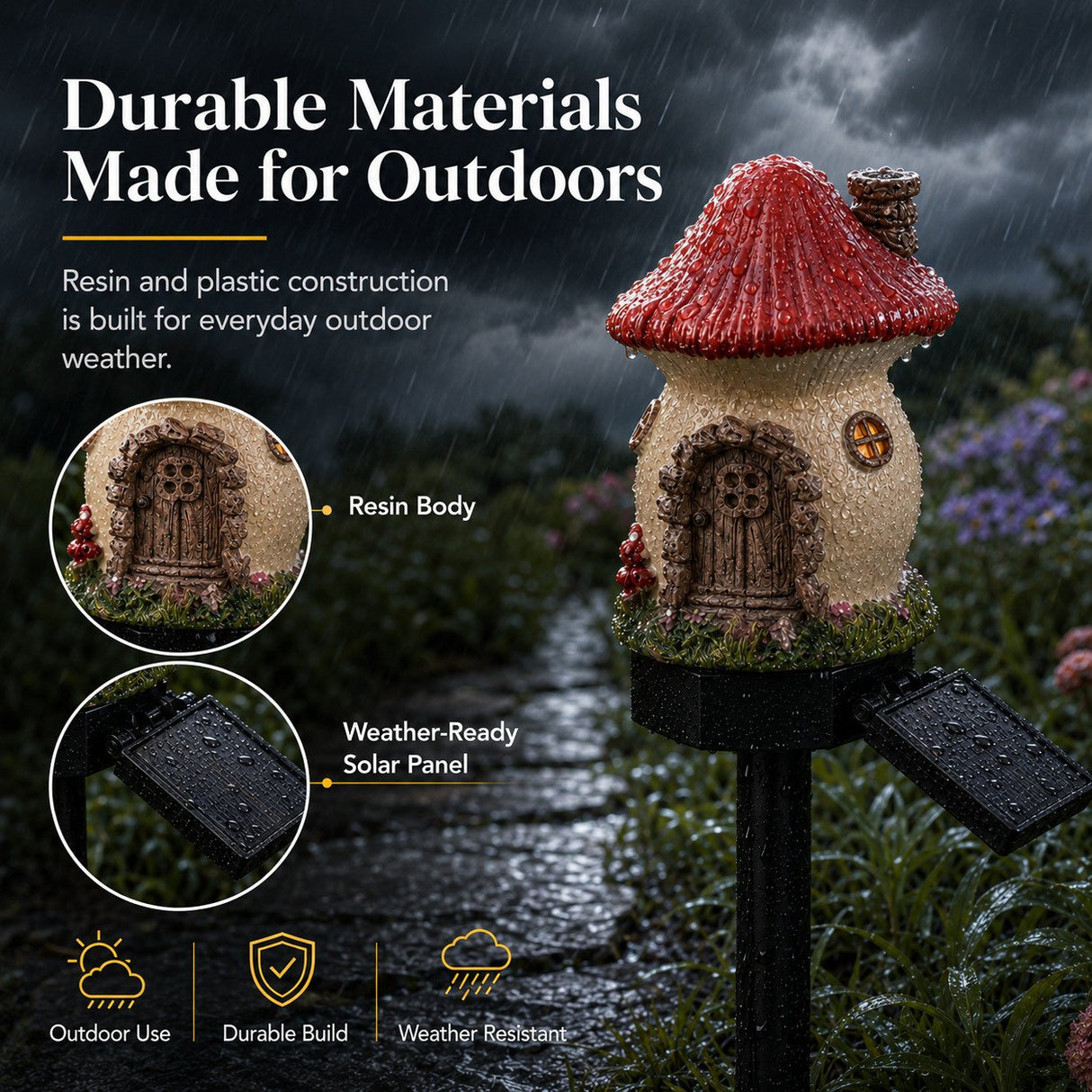 Solar Fairy-Tale Mushroom Cottage Garden Light