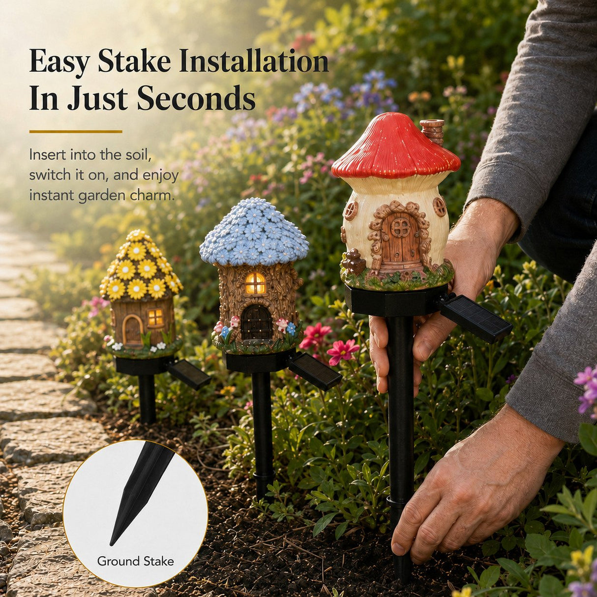 Solar Fairy-Tale Mushroom Cottage Garden Light
