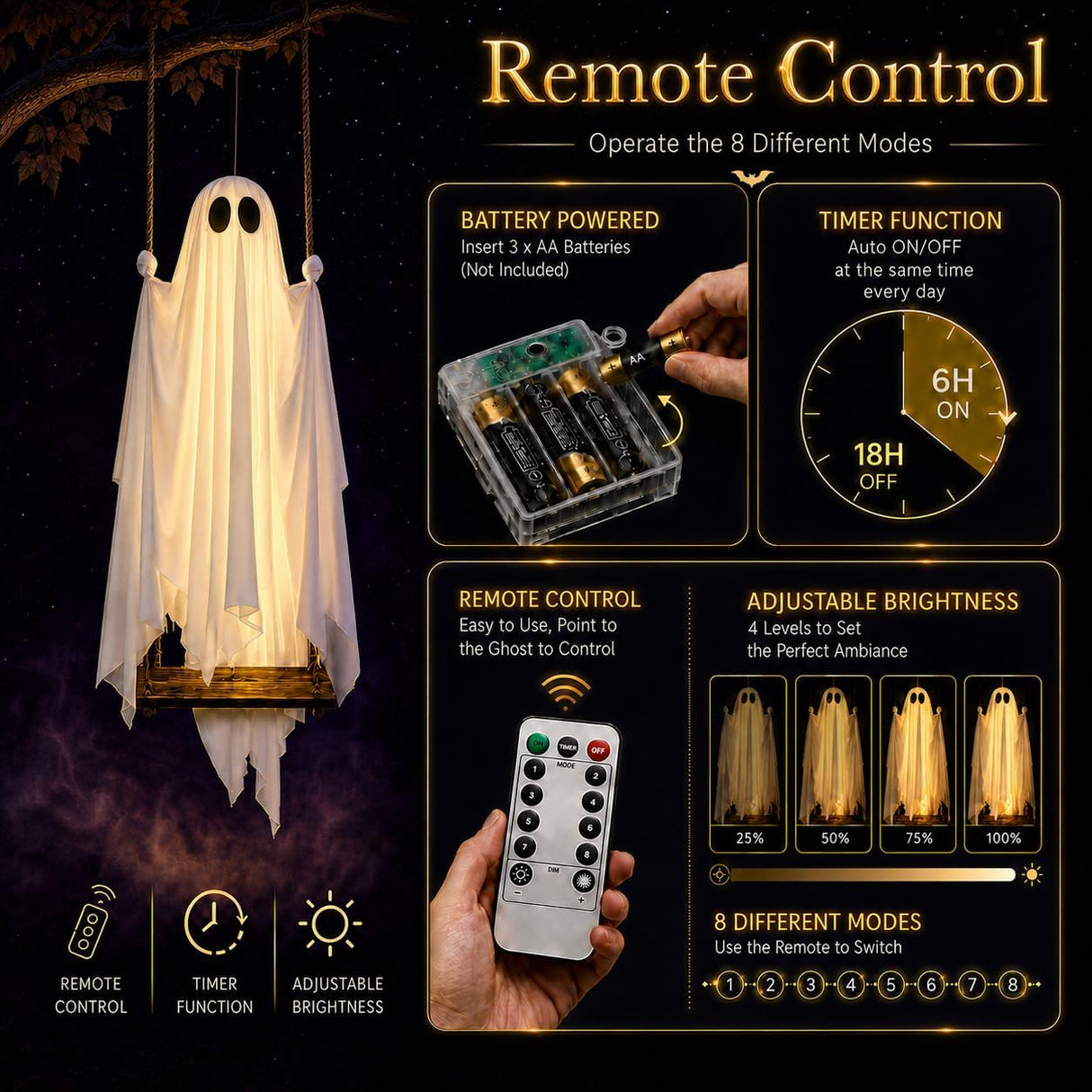 LED Swinging Ghost Halloween Decoration