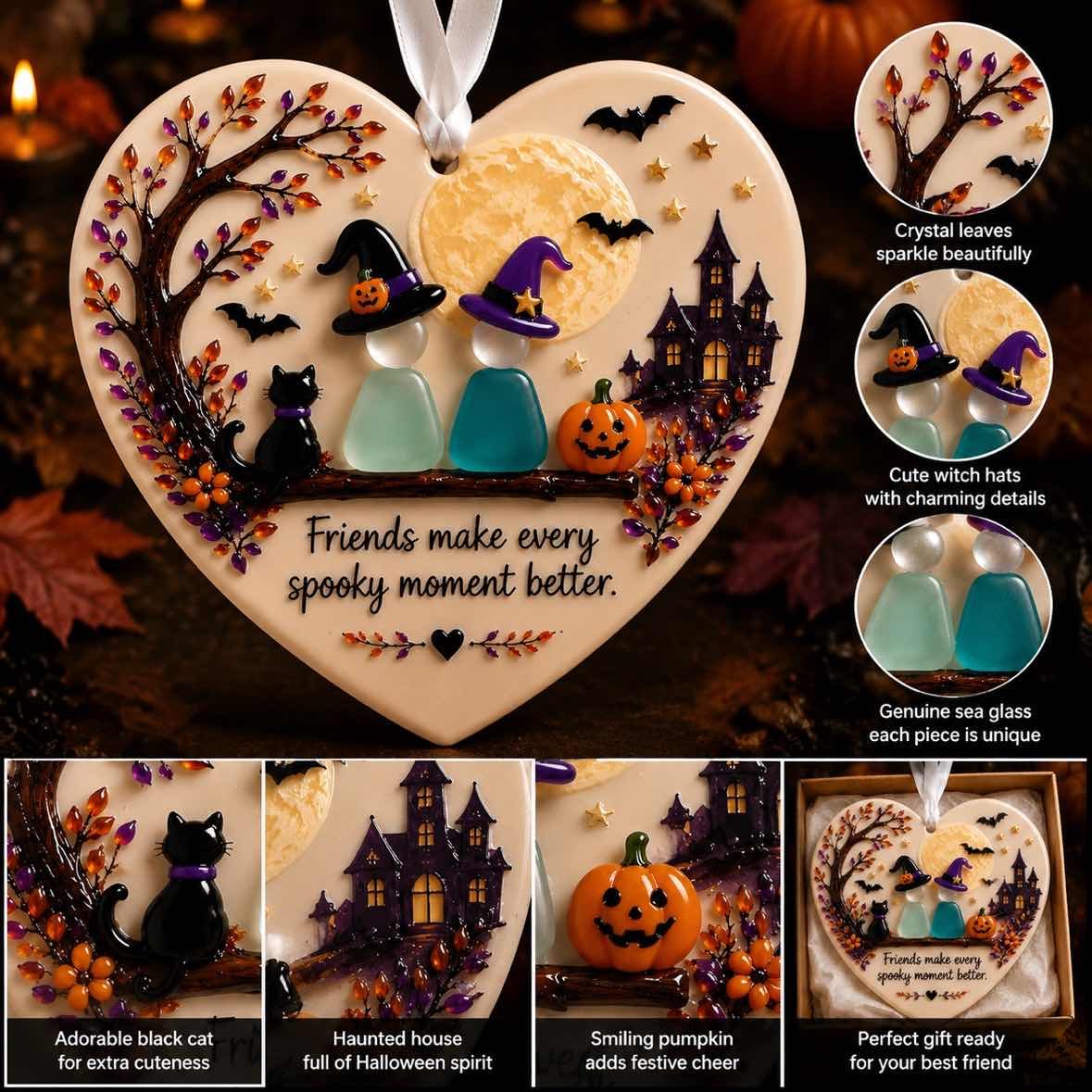 Halloween Friendship Pumpkin Ceramic Ornament