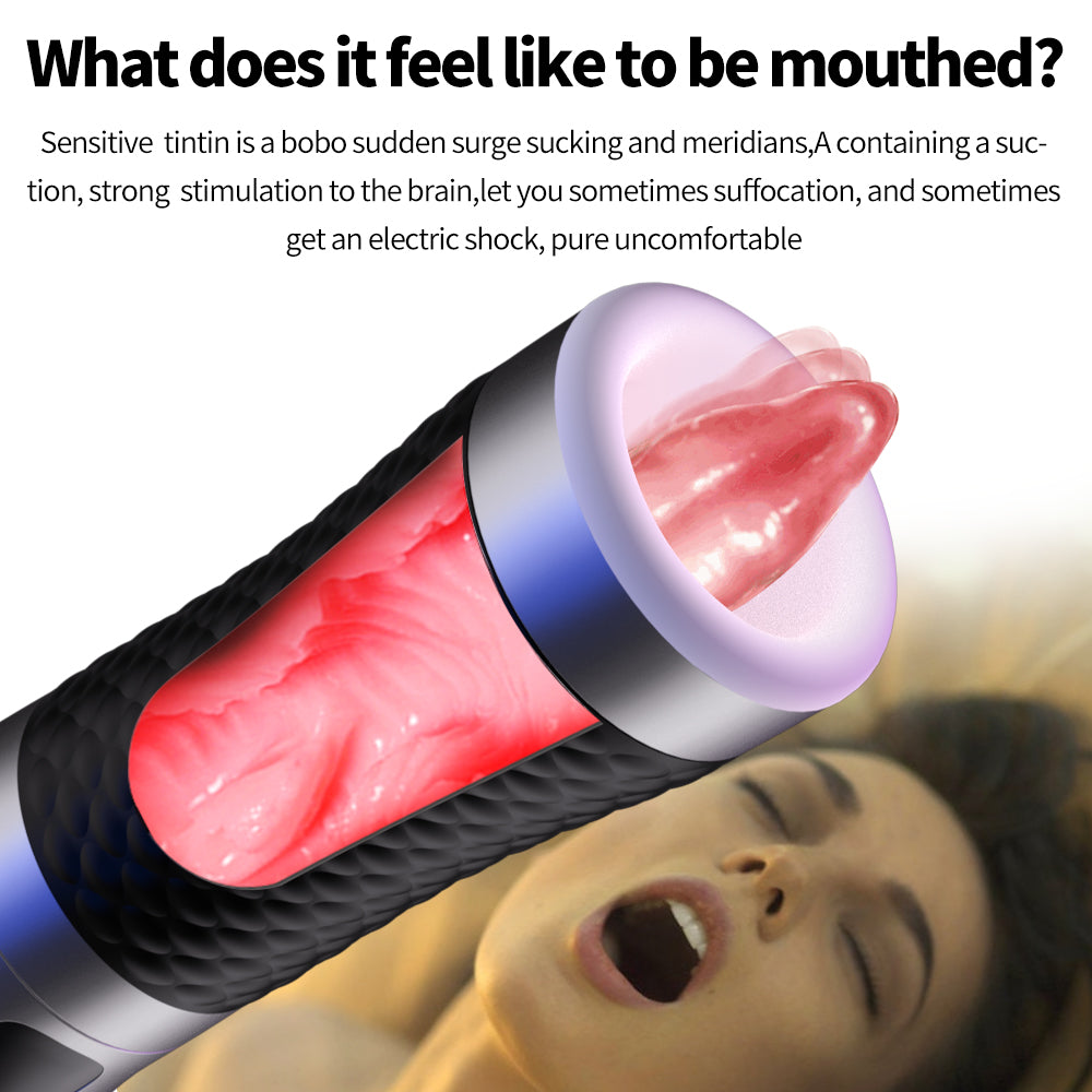 LUOGE 10 Vibrating 5 Sucking Male Sex Toy & Tongue Lick 2 in 1, Heating Voice Toy