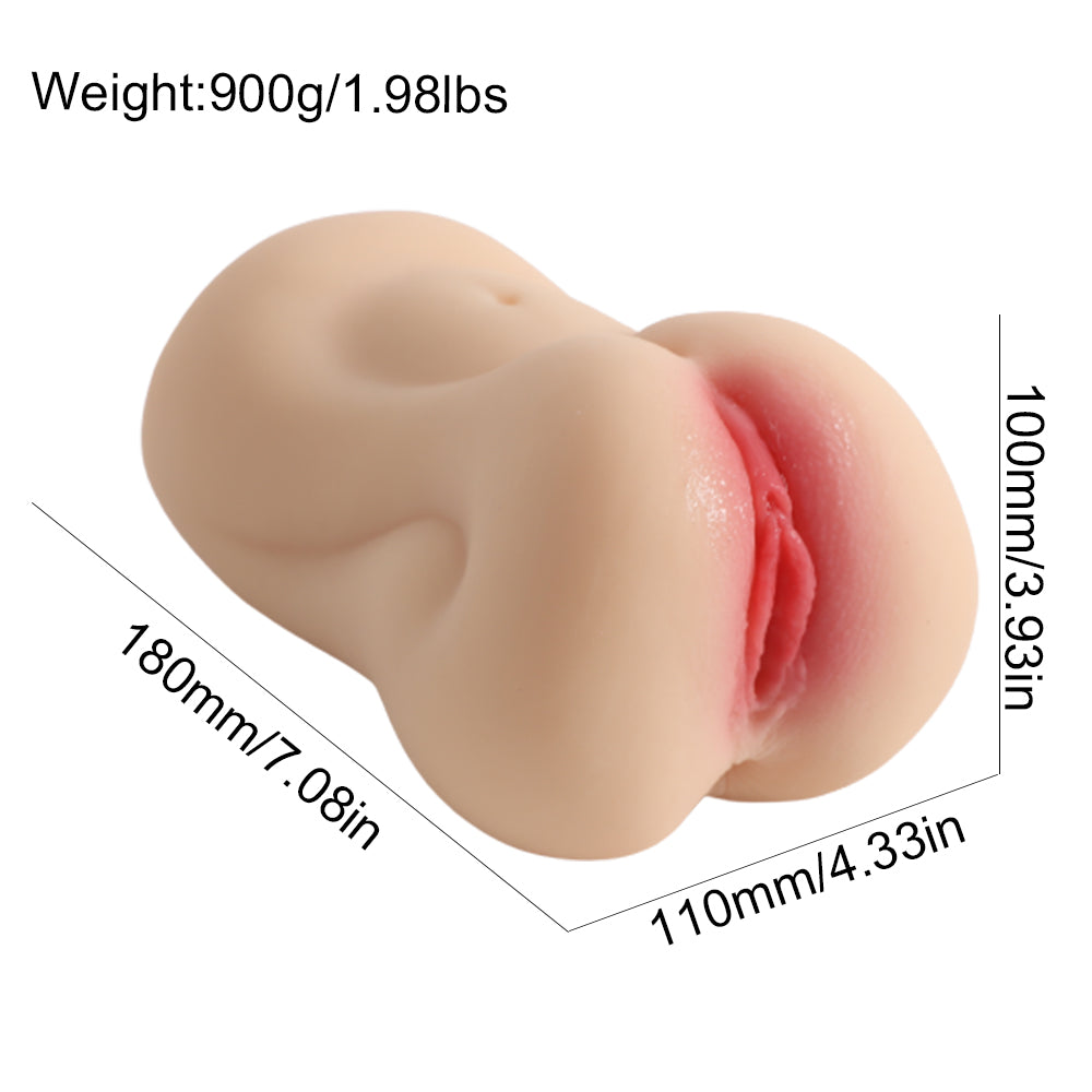 Realistic Pocket Pussy Dual Channel 3D Textured Vagina Anus Male Stroker Toy 7.08-Inch