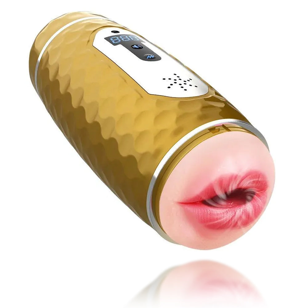 Vibrating Double Head Blowjob Simulator-Pocket Pussy With Screen Display Counting Heating Blowjob