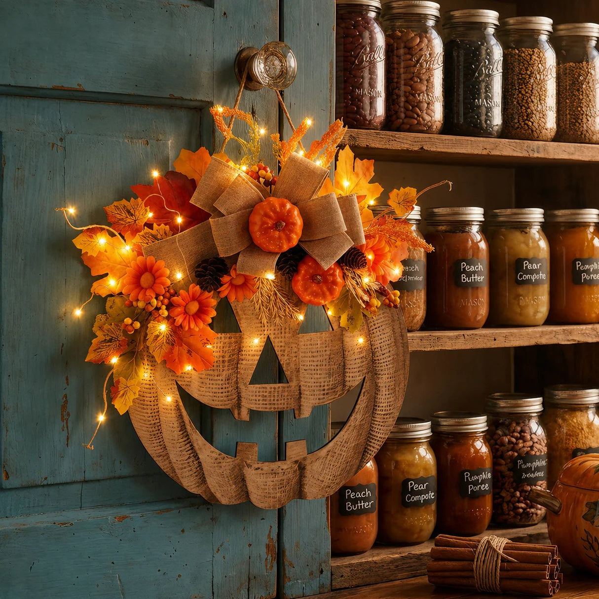 πβ¨ Lighted Burlap Pumpkin Wreath