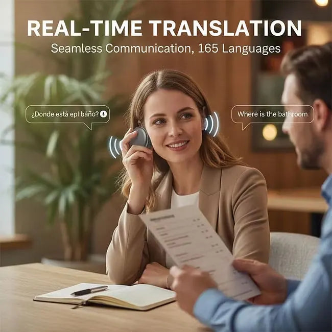 π AI Wearable Translator β 165+ Language Two-Way Voice Translation Device, Real-Time AI Language Translator with Smart Learning, Bluetooth Connectivity for Travel, Work & Everyday Conversations