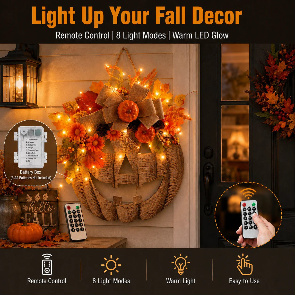 πβ¨ Lighted Burlap Pumpkin Wreath