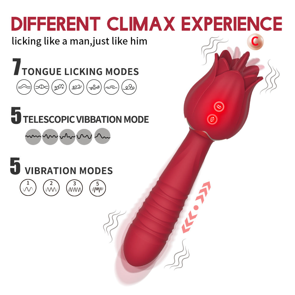 The Rose Vibrator for Women Tongue Licking Retractable Vibrating Egg