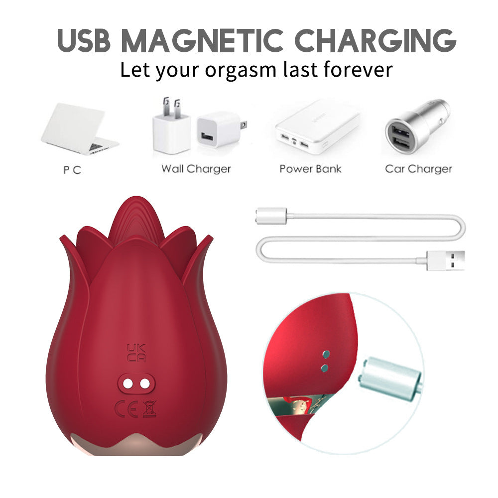 Rose Petal Vibrator - 7 Tongue Licking Modes Clit & Nipples Sucking