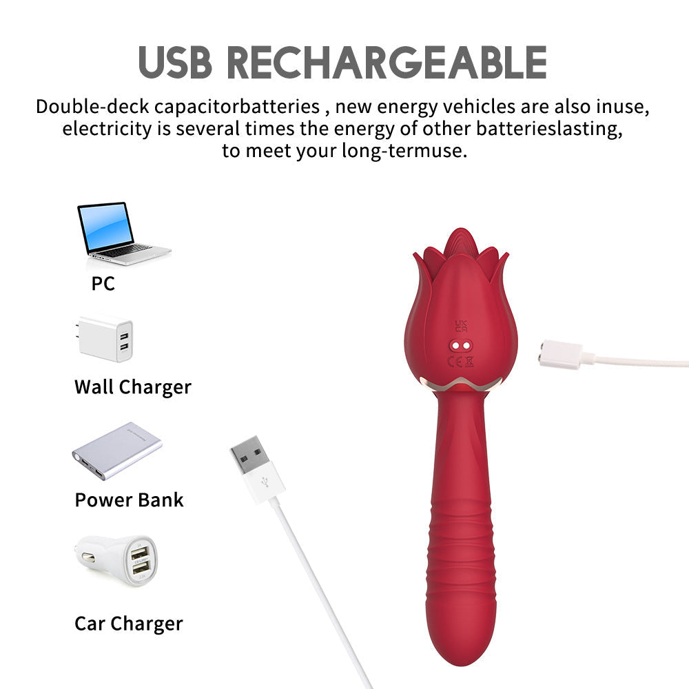 The Rose Vibrator for Women Tongue Licking Retractable Vibrating Egg