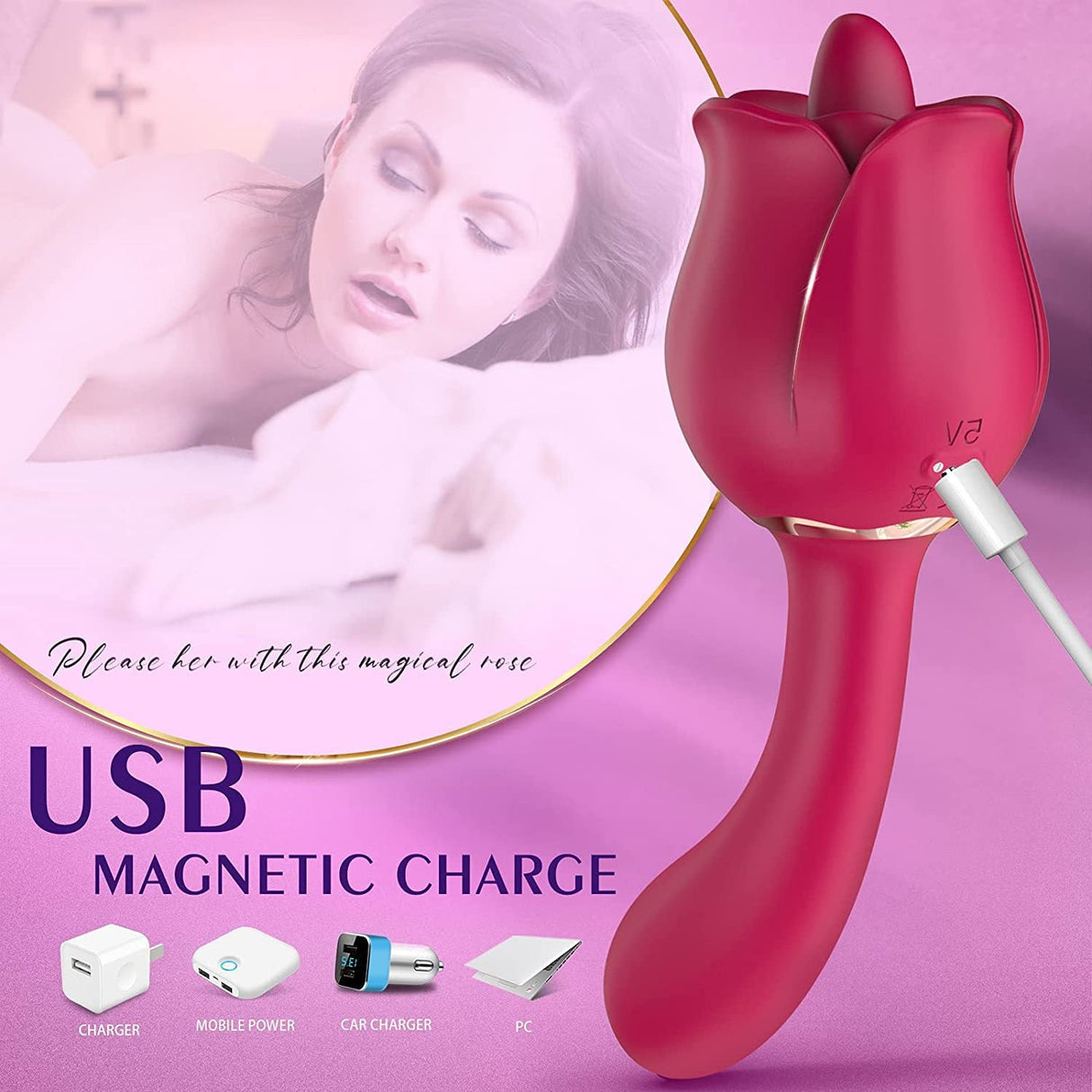 2 In 1 Rose Tongue Licking Female Vibrator