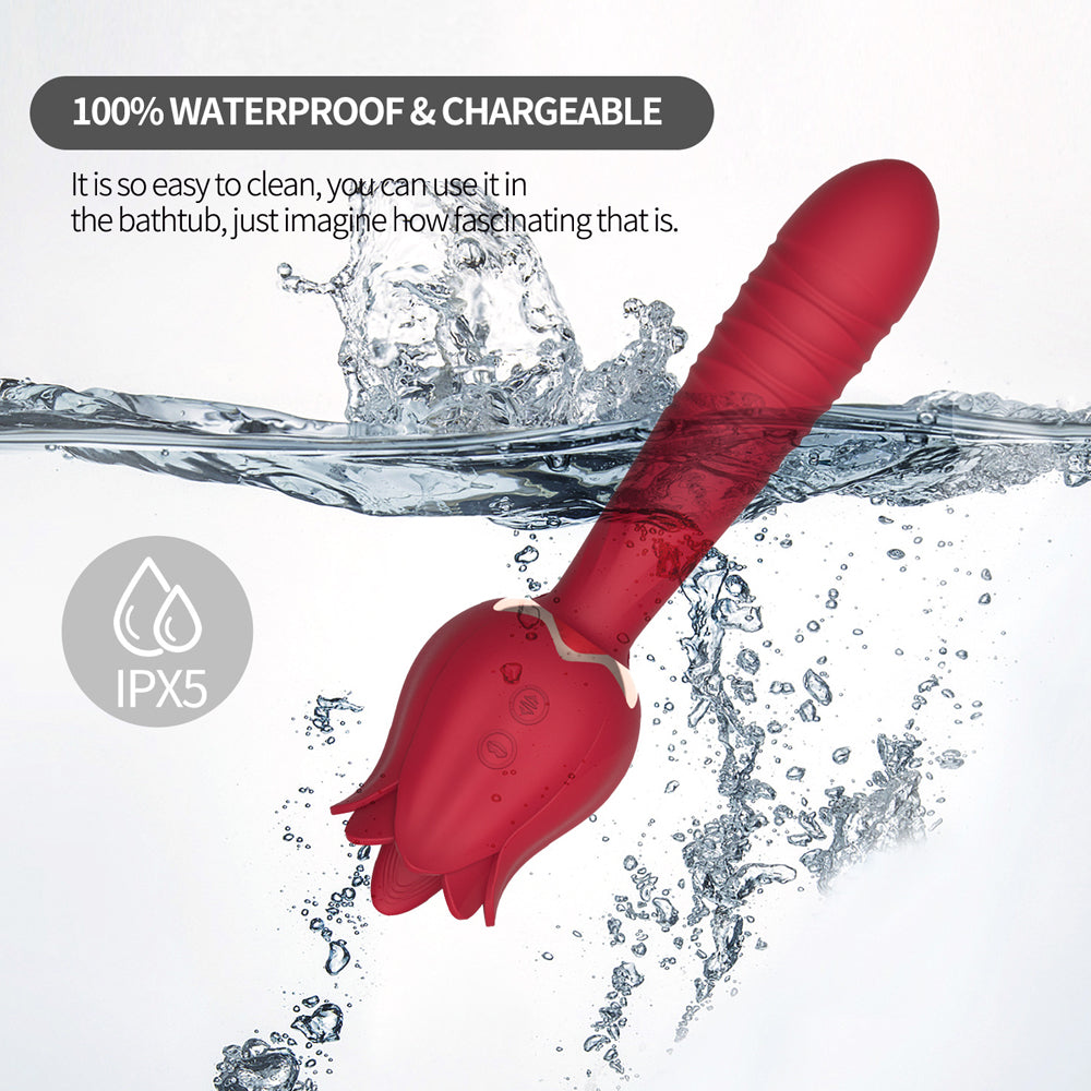 The Rose Vibrator for Women Tongue Licking Retractable Vibrating Egg