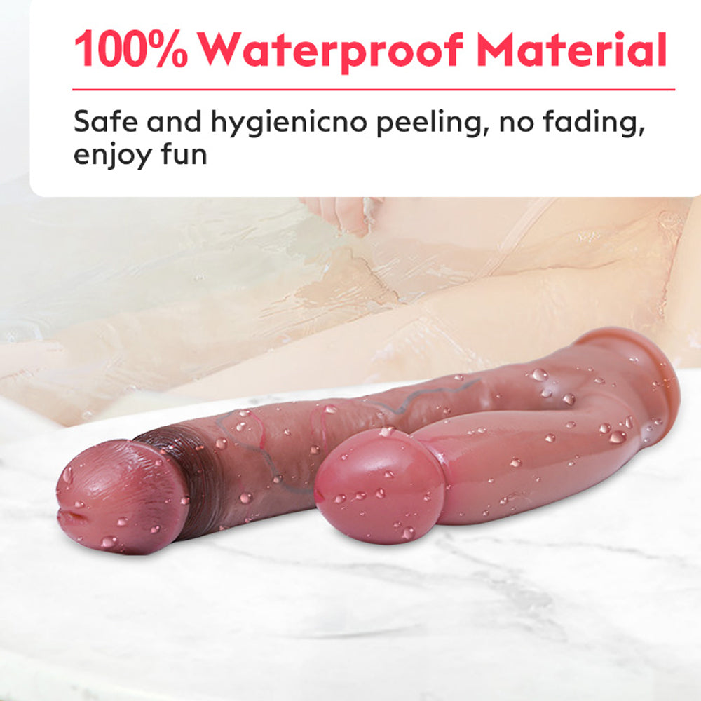 Double Penetration Dildo Suction Cup Silicone Allovers Thrusting Dildo-9